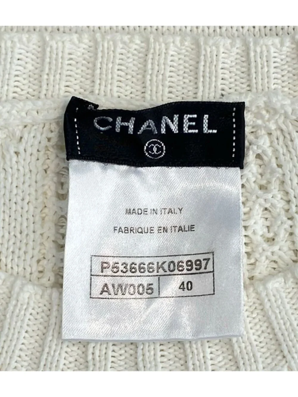 Chanel Long Sleeve CC Logo Button Cotton Knit 40 Sweater